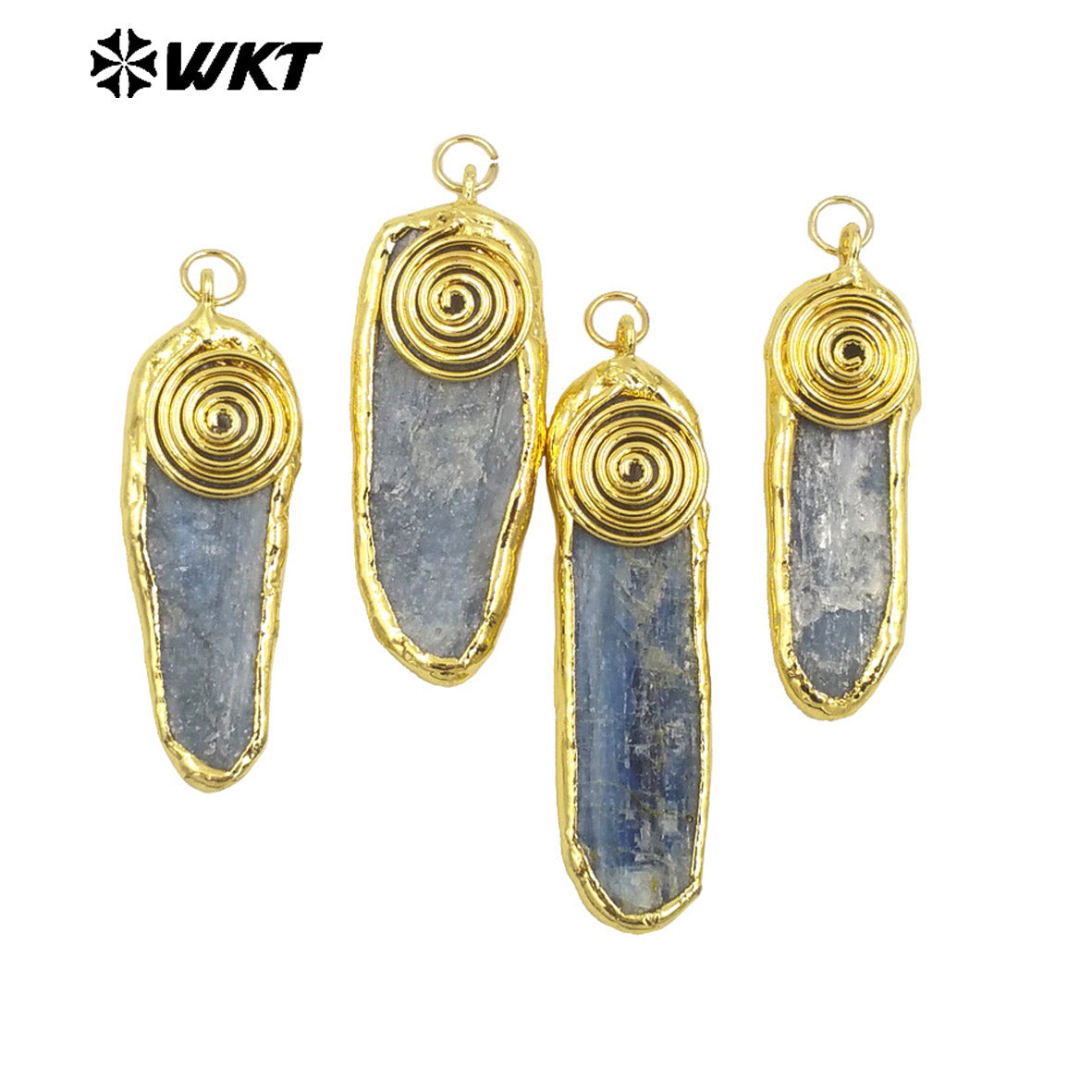 WT-N1466 Amazing Special Hand Craft Gold Plated Randomly Shape Natural Raw Blue Kyanite Pendant Necklace