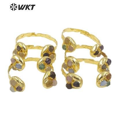 WT-B652 Gorgeous New Designer Style Double Side Stone in Adjustable With 18K Real Gold Plated Multi Gemstone Women Bangle