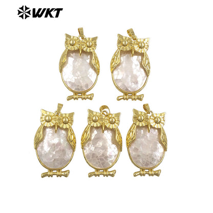 WT-JP439 Newest Lovely Gold Electroplated Natural Shell Owl Shape Boutique Pendant For Unique Jewelry DIY Accessories
