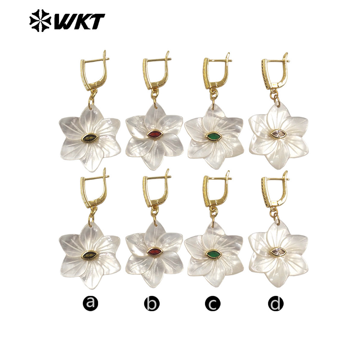 WT-MPE181 Elegant Style Colorful Zircon And Natural Shell Hand Carved Flower Shape Pendant Earrings As Lady Trendy Jewelry