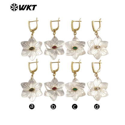 WT-MPE181 Elegant Style Colorful Zircon And Natural Shell Hand Carved Flower Shape Pendant Earrings As Lady Trendy Jewelry