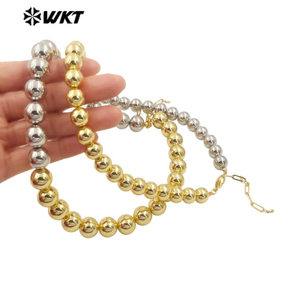 WT-JFN12 Wholesale Fashion 18k Real Gold Plated Double Color Mixsure Design Unique Brass Ball Beads Necklace
