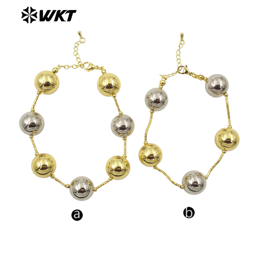 WT-JF351 Wholesale Fashion New Simple Locomotive Wind Style Big Round Metal Beads Chain Connect Bracelet