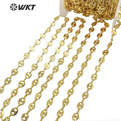 WT-BC158 New 18K Real Gold Plated Fashion Vehicle Style Big Necklace Chain Italy Designer Coffe Bean Brass Chain for Bracelet