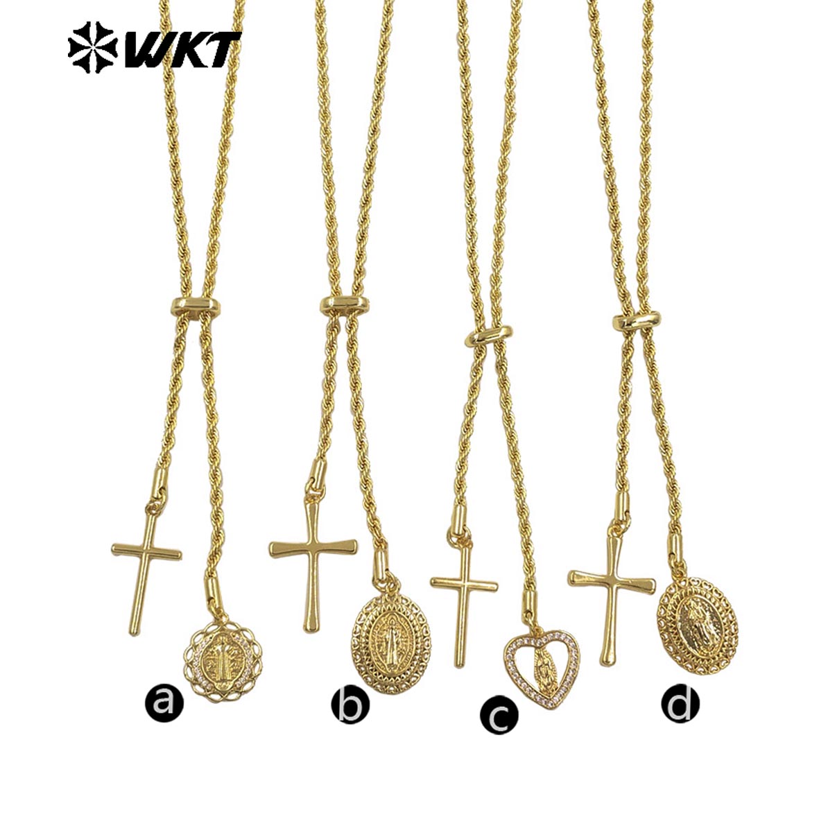 WT-JFN53 Top Fashion Gold Electroplated Chain With Brass And Zircon Cross Religious Little Charms Metal Women Necklace