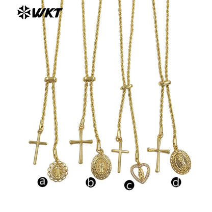 WT-JFN53 Top Fashion Gold Electroplated Chain With Brass And Zircon Cross Religious Little Charms Metal Women Necklace