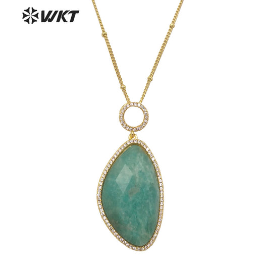WT-N1350 WKT 2022 Fashion Jewelry Amethyst Amazonist Lapis Necklace Natural Micro Pave Pendant Necklace Made Stone