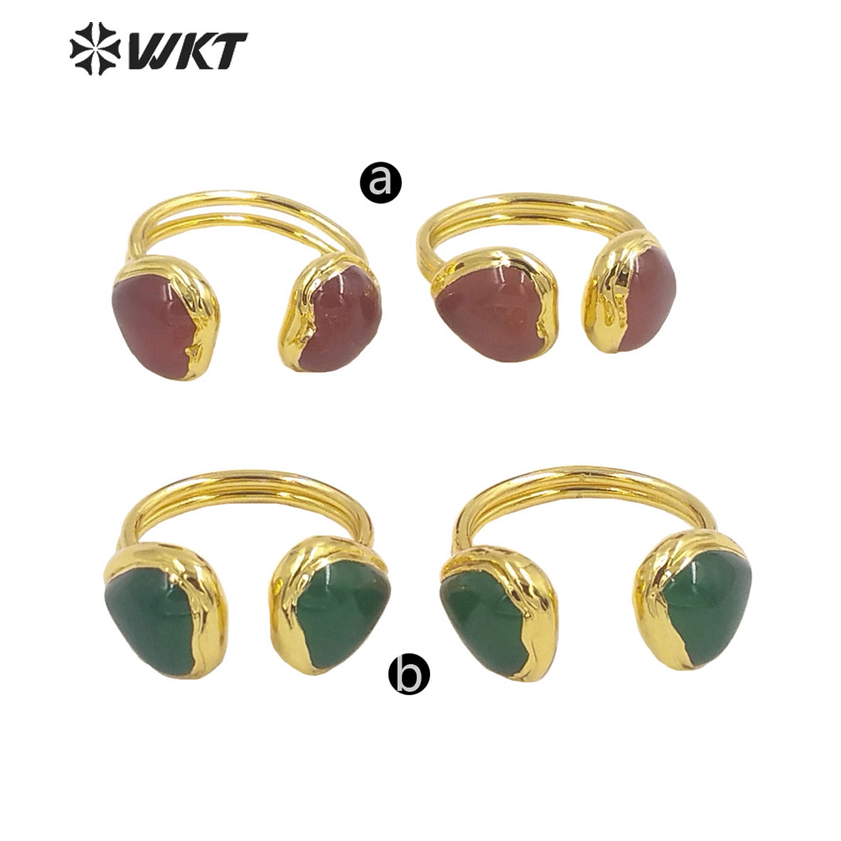 WT-R430 Amazing Double Heart Stone Party Ring 18k Real Gold Plated Lovely Women Jade Stone Ring for Friend Gift