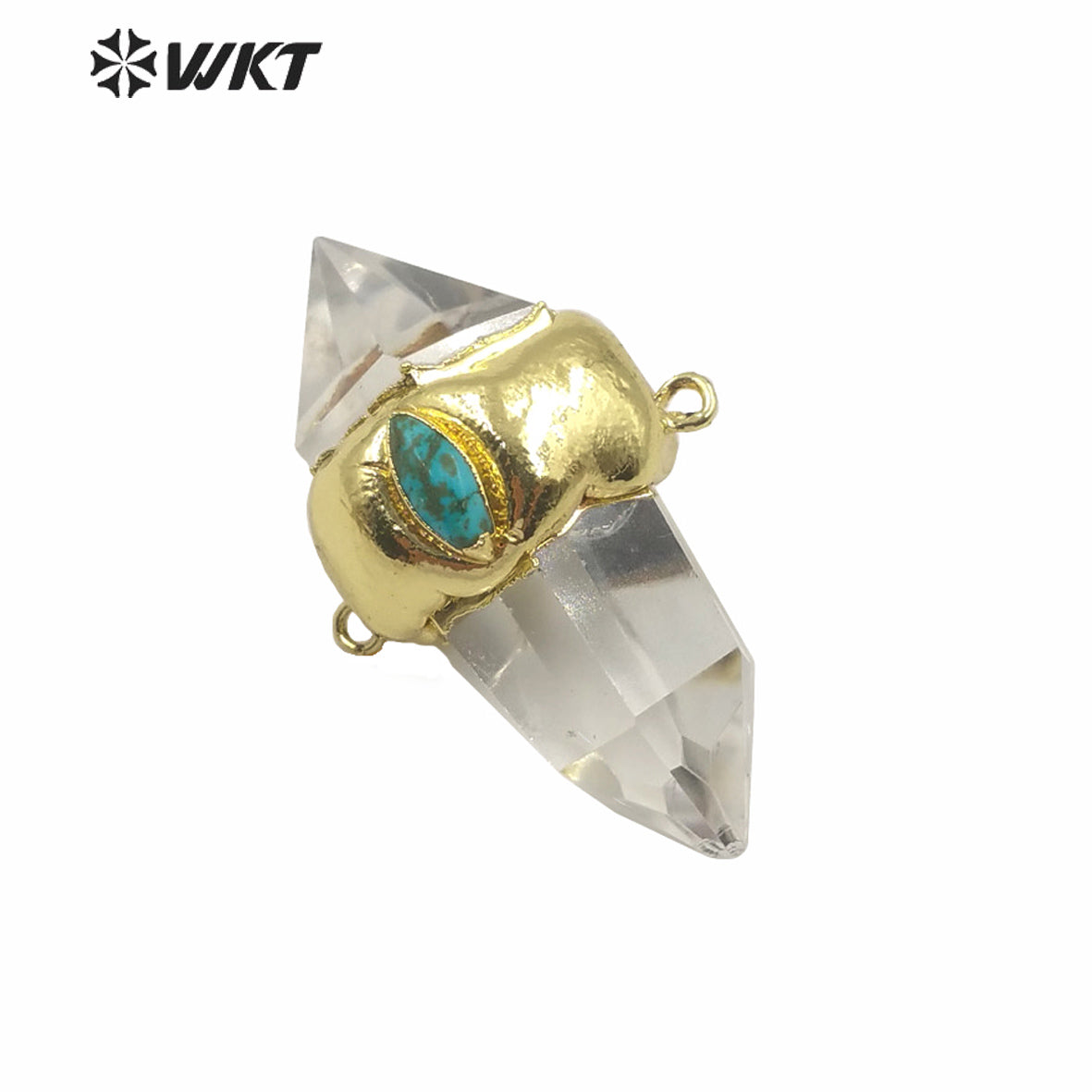WT-P1552 Most Populared Double Loops Turquoise Charm Natural Crystal Quartz Point Pendant Healing Quartz Point Pendant Jewelry