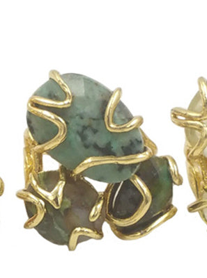 WT-R419 Gorgeous New Collection Stone Ring Women Gold Plated Triple Natural Stone Prong Setting Cocktail Ring for Party Court