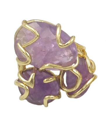 WT-R419 Gorgeous New Collection Stone Ring Women Gold Plated Triple Natural Stone Prong Setting Cocktail Ring for Party Court