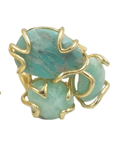 WT-R419 Gorgeous New Collection Stone Ring Women Gold Plated Triple Natural Stone Prong Setting Cocktail Ring for Party Court