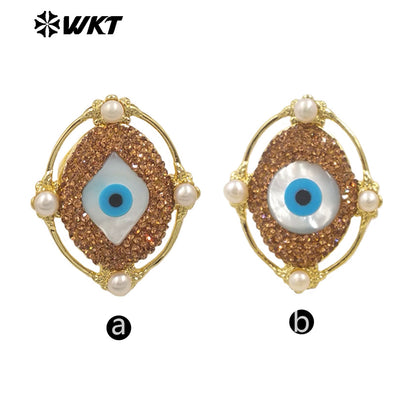 WT-MPR116 New Design Vintage Eye 18K Gold Plated Round Pearl Rhinestone Ring Niche Cultural Jewelry for Both Men and Women