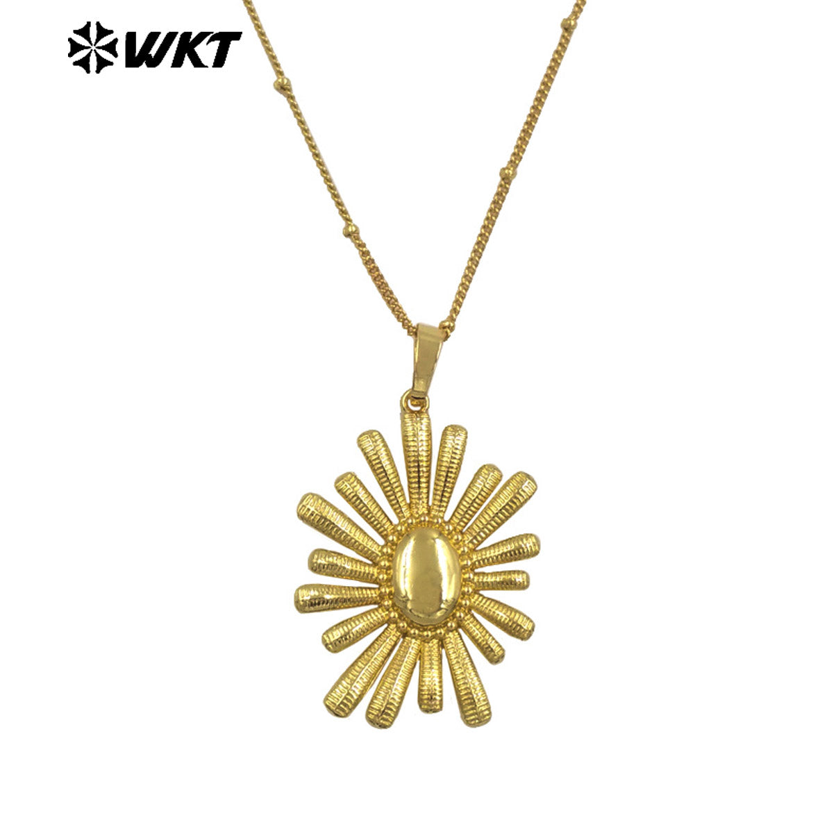 WT-N1482 WKT Wholesale Newest Fashion Gold Plated Metal Carved Resist Tarnish Flower Pendant Necklace
