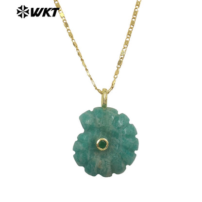 WT-N1510 Hot Sale Gold Thin Chain With Natural Gemstones Carved Trumpet Pendant Necklace As Women Daily Wearing Jewelry