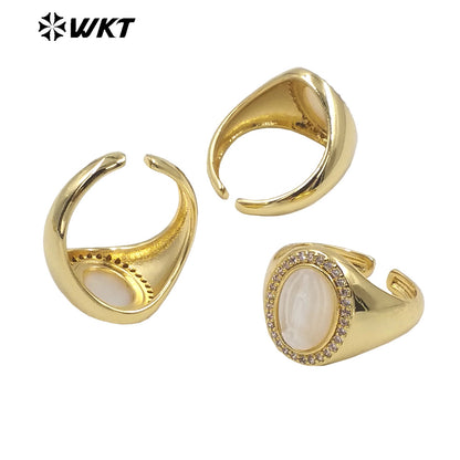 WT-MR020 Round Mother of Pearl Simple and Elegant Open Size Christian Virgin Mary Ring