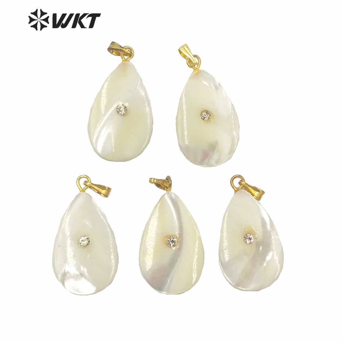 WT-JP223 Wholesale Natural Water Drop White Shell Pendant Single Loop Natural Shell Teardrop Shape Charm Pendant with CZ