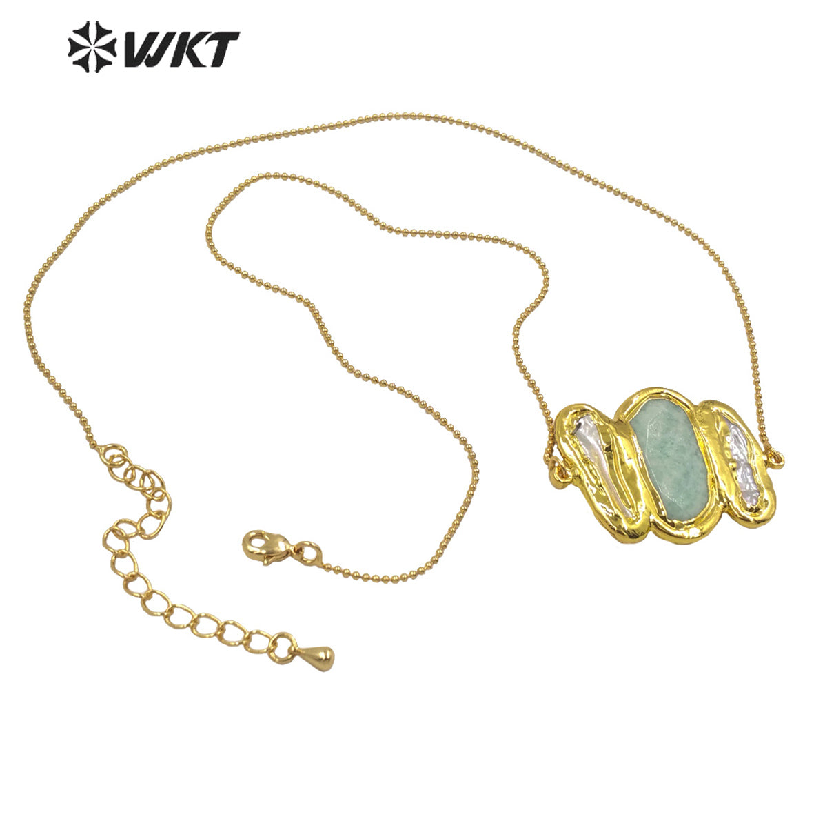 WT-JN136 Wholesale New Triple Stone Statement Necklace 18 Inch Long Gold Pearl and Stone Mix Birthday Gift Women Necklace
