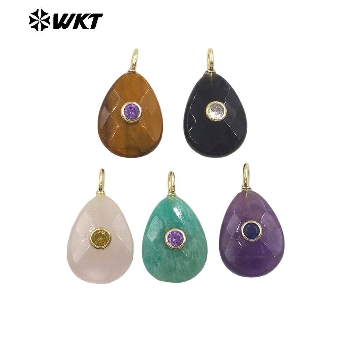 WT-P2025 Beautiful Waterdrop Shape Faceted Natural Gemstones Set In Zircon Pendant For Lovely Earrings Jewelry Making Charms