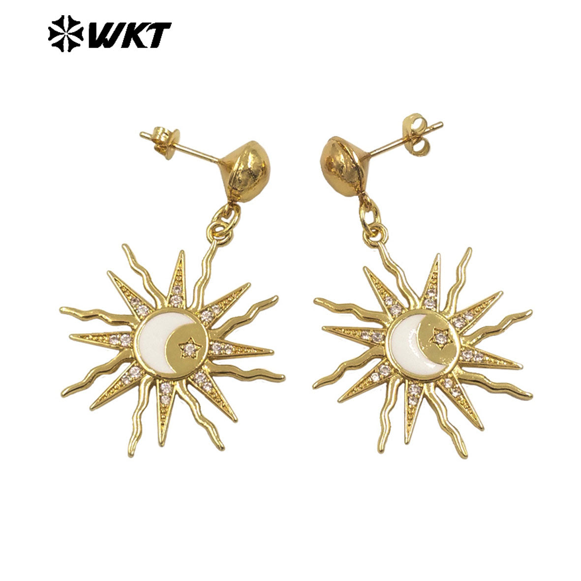 WT-ME118 Amazing Fashion Elegant Big Long Dangle Sun and Moon Star Earrings for Women