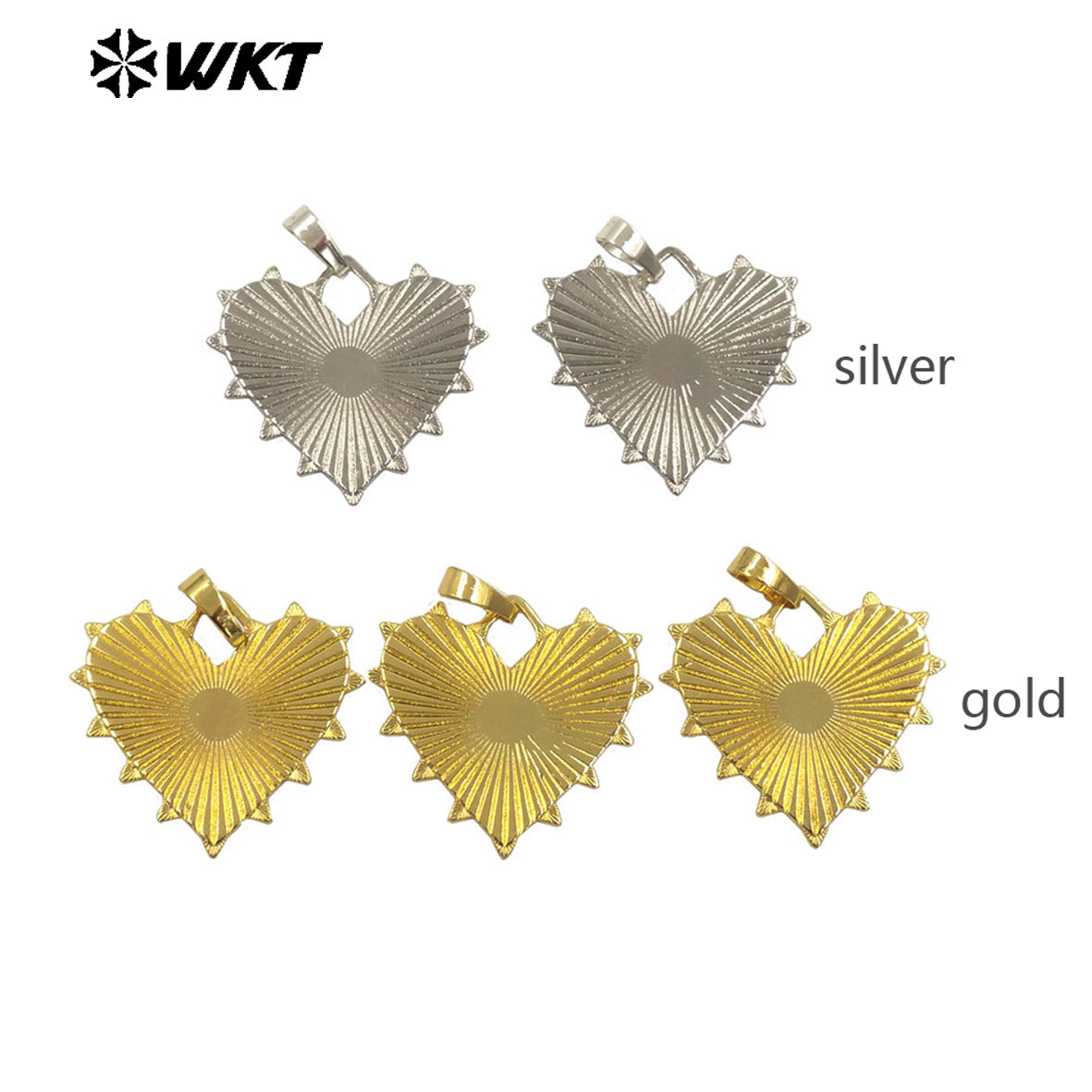 WT-P1996 Vividly Special Flat and Grain Heartshape Design Pendant Yellow Brass Women Earring Charms Wholesale Jewelry DIY Crafts