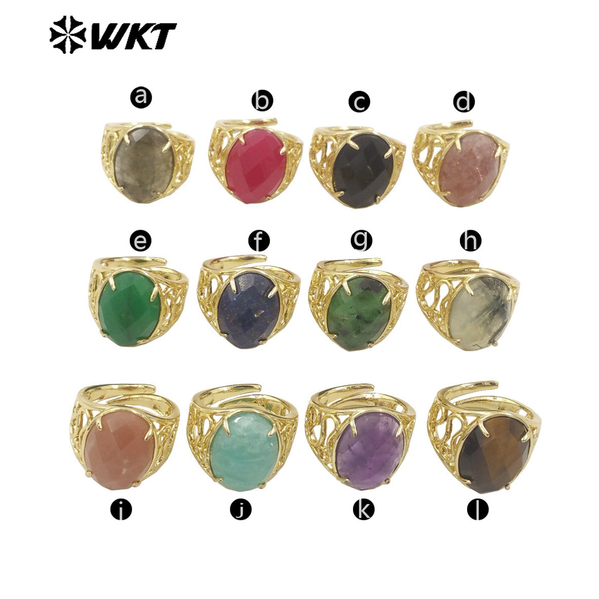 WT-R527 WKT New Design Natural Oval Faceted Gemstone With Clawing Setting Sun Stone Women Cocktail Ring