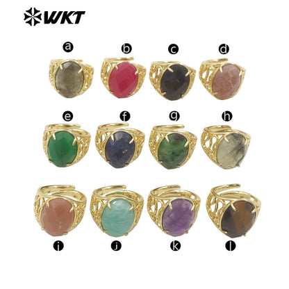 WT-R527 WKT New Design Natural Oval Faceted Gemstone With Clawing Setting Sun Stone Women Cocktail Ring