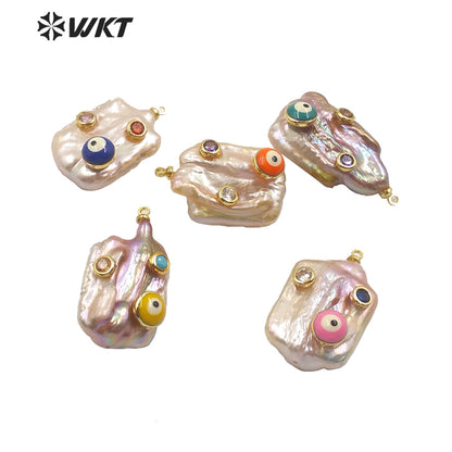 MP141 Hot Sales Natural Freshwater Pearl Pendant Long Rectangle White Pearl Pendant With CZ Charms for Necklace