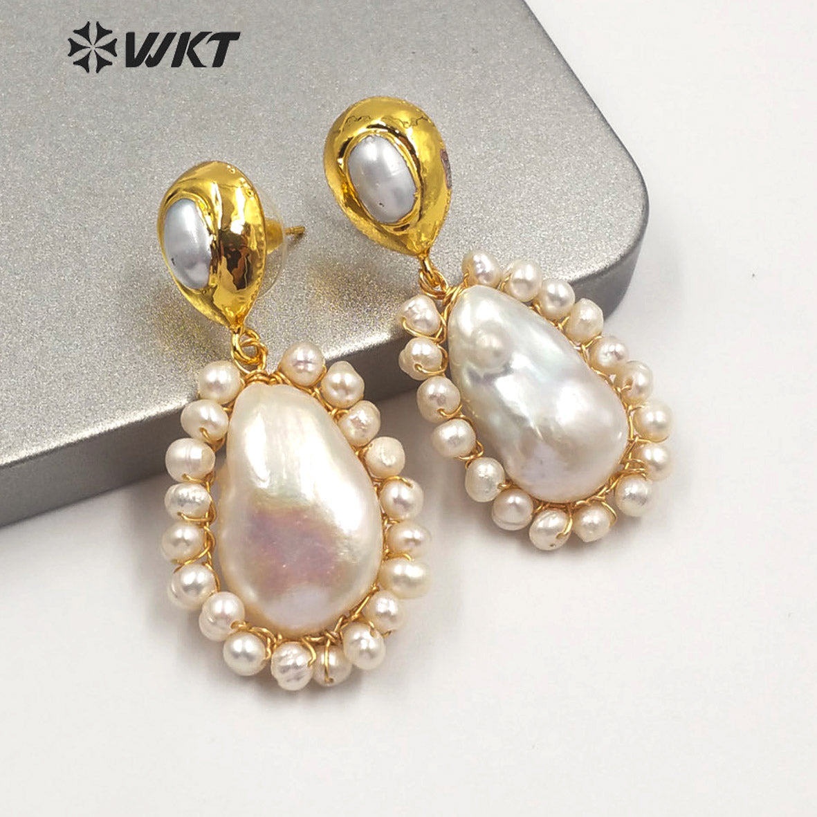 WT-MPE013 Elegant Drop Shape Pearl Earring Women Classic Wire Wrapped Natural Freshwater Pearl Dangle Earring