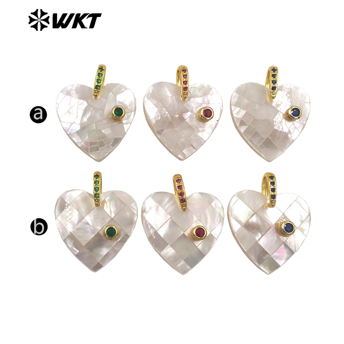 WT-JP483 Classic Fashion Gold Plated Zircon Setting In White Shell Heart Shape Little Pendants As DIY Necklace Accessories
