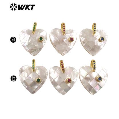 WT-JP483 Classic Fashion Gold Plated Zircon Setting In White Shell Heart Shape Little Pendants As DIY Necklace Accessories