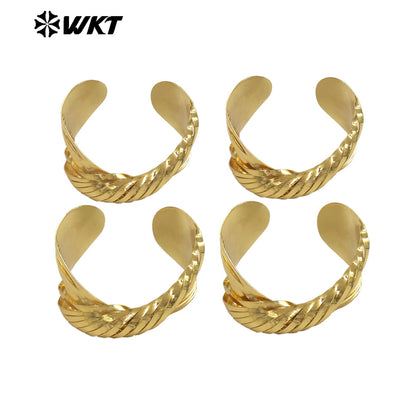 WT-B708 Newest Unique Design 18K Gold Plated Yellow Brass Cross Weaving Metal Women Adjustable Bangles As Anniversary Gift