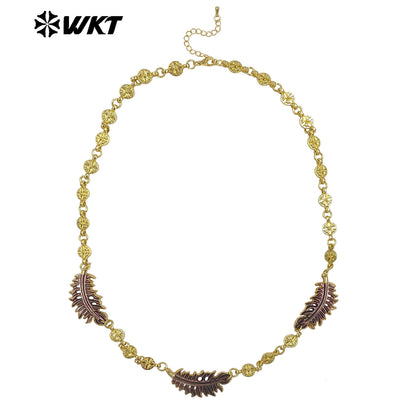 WT-JN351 Newest Design 18K Gold Plated Three Natural Shell Feather Shape Charms Necklace For Women Amazing Jewelry Gift