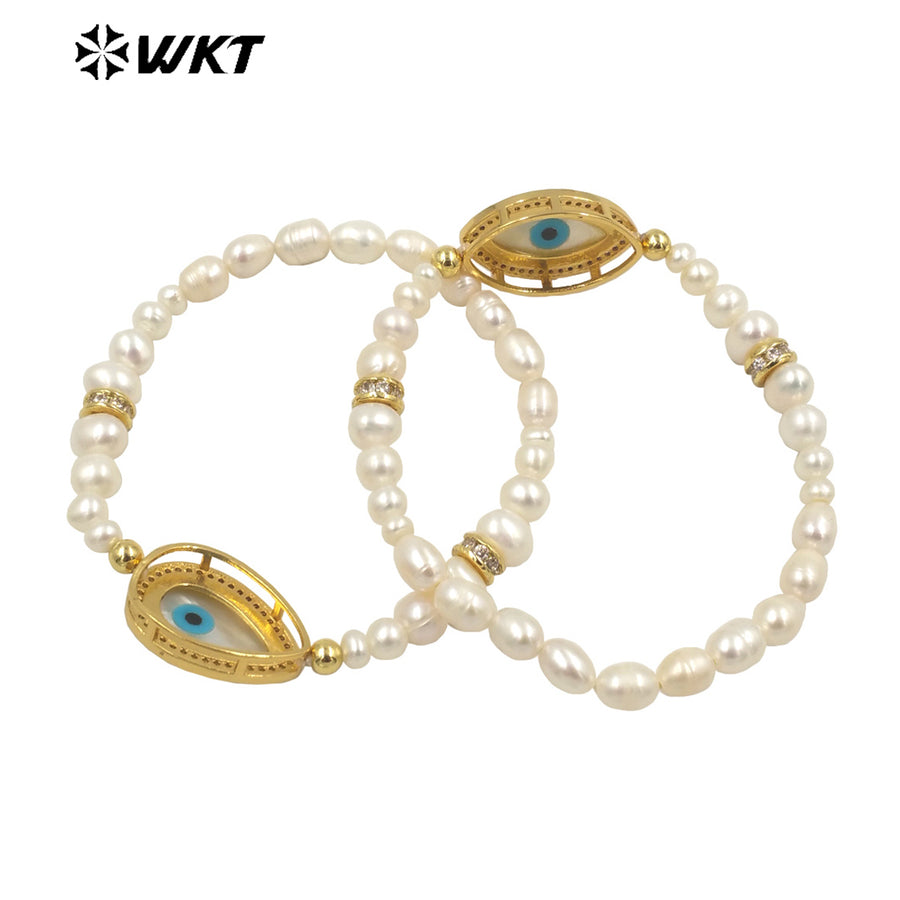 WT-MPB048 Delicate Pearl Bracelet Shell Diamond Eyes Decoration Various Shapes Pendants Bracelet