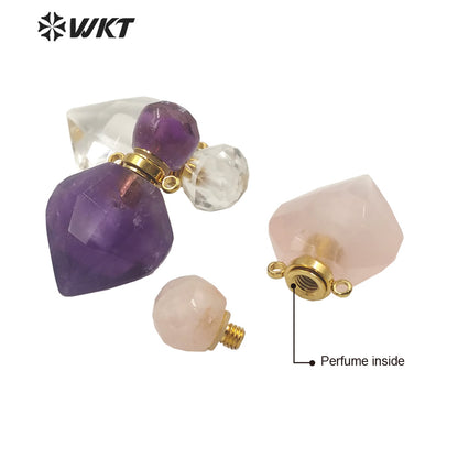 WT-P1709 Wholesale Newest Fashion Gold Long Drop Gemstone Carved Perfume Bottle Pendant Tiny Chic Lady Stone Bottle Pendant