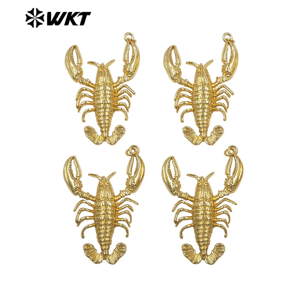 WT-MP327 Exquisite Vintage Style Gold Plated Crayfish Shape Yellow Brass Charms Pendants For Female Handmade Jewelry DIY