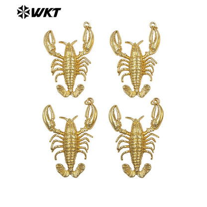WT-MP327 Exquisite Vintage Style Gold Plated Crayfish Shape Yellow Brass Charms Pendants For Female Handmade Jewelry DIY