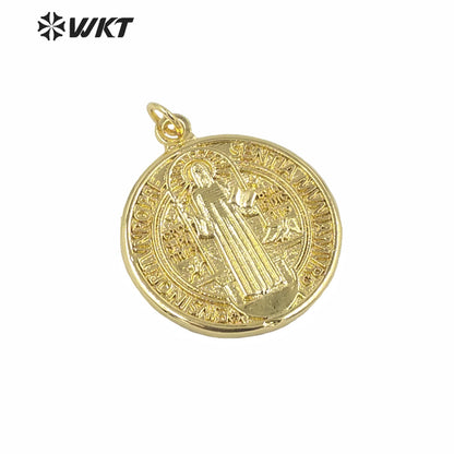 WT-MP160 Wholesale Gold Electroplated Jehovah Pendant Fashion Round Religious Christian Pendant 25mm Round Coin Metal Pendant