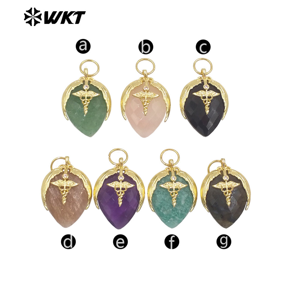 WT-P2014 Newest Fashion Style Strawberry Shape Gold Plated Natural Gemstones Little Pendant For Necklace Earrings Making