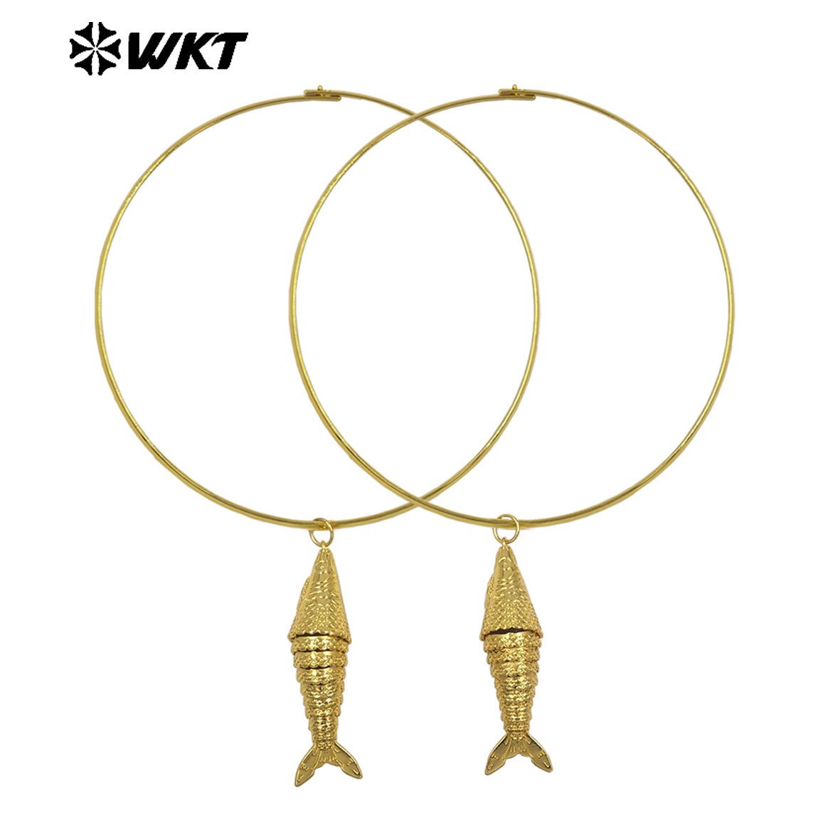 WT-N1540 Popular Vintage Style Gold Plated Choker With Yellow Brass Metal Fish Pendant Necklace For Friends Birthday Gift