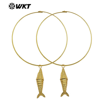 WT-N1540 Popular Vintage Style Gold Plated Choker With Yellow Brass Metal Fish Pendant Necklace For Friends Birthday Gift