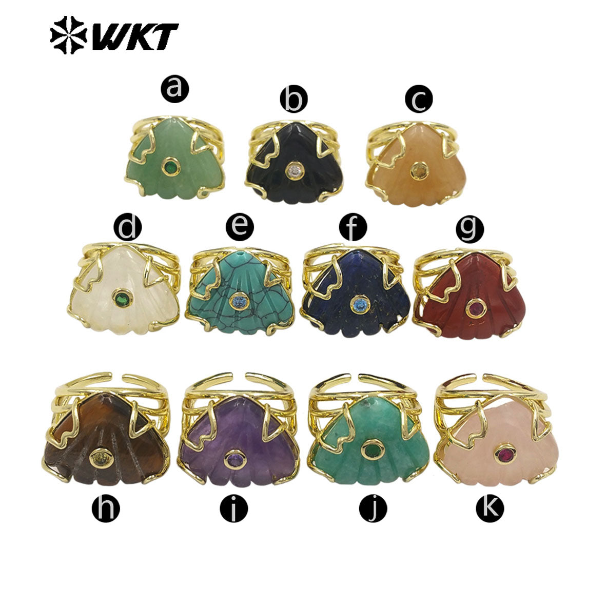 WT-R614 Lovely Design Gold Plated Colorful Zircon And Natural Gemstones Shell Shape Rings For Lady Wedding Wearing Accessory