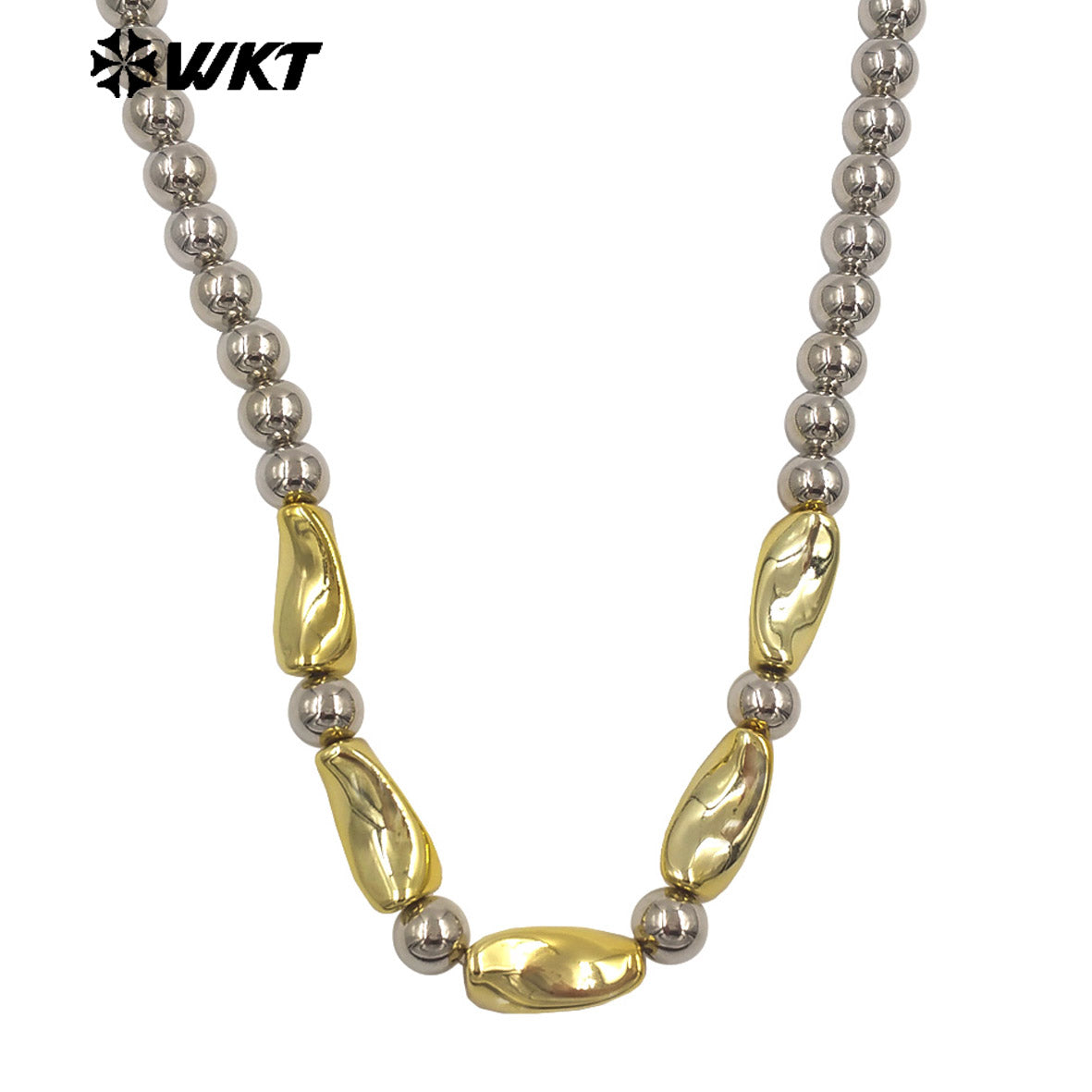 WT-JFN63 Unique New Design Simple Style Gold And Silver Electroplated Beads Long Necklace For Lady Party Wearing Jewelry