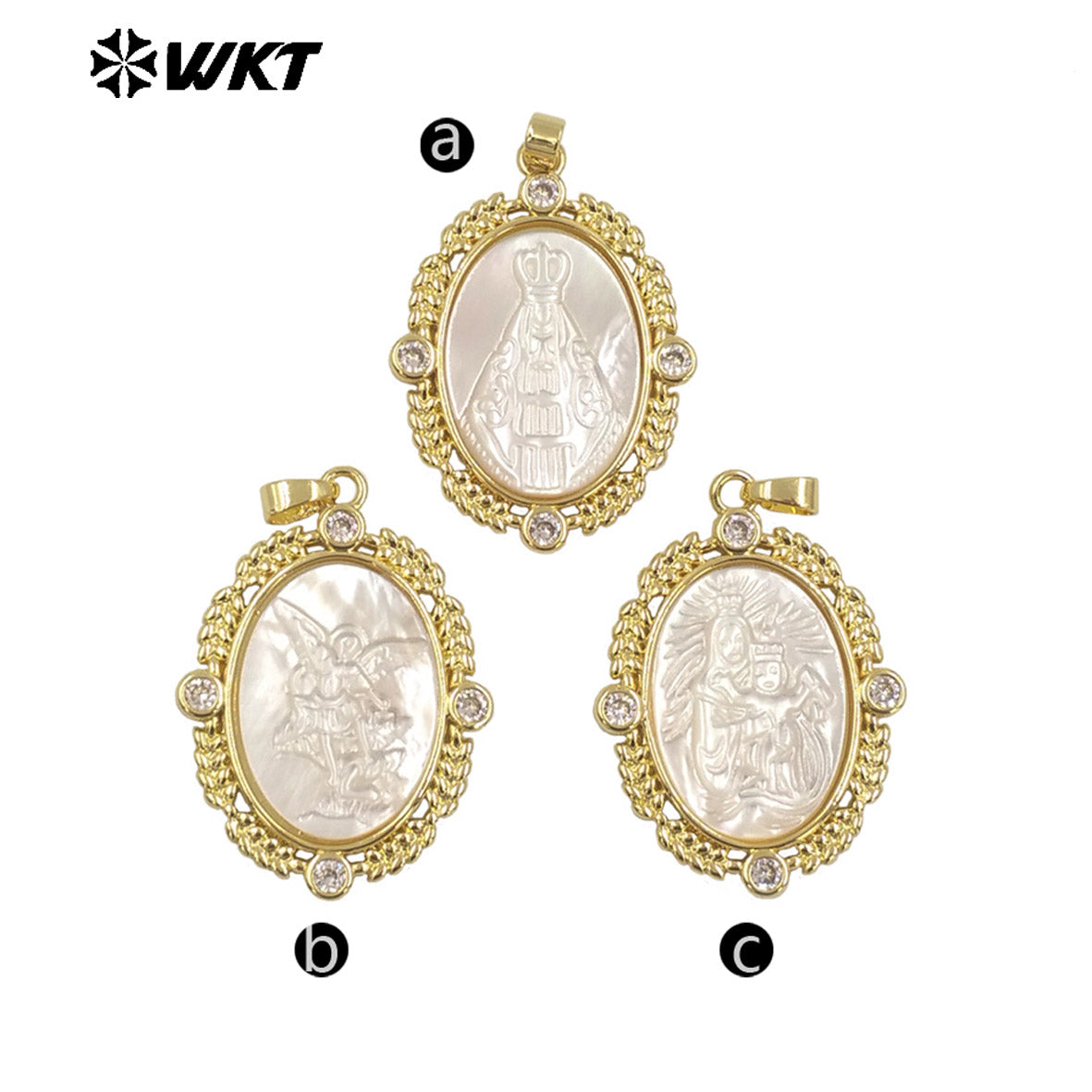WT-JP370 Wholesale New Design Christian Religious White Shell Carved Jesus and Mary Jewelry Pendants for Birthday Gift