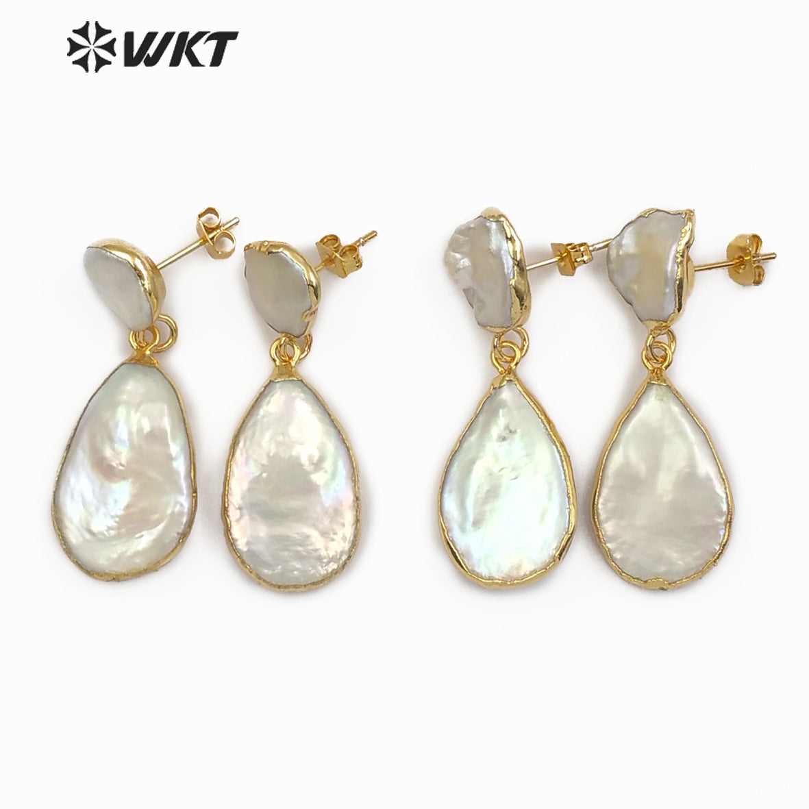 WT-E489 White Pearl Jewelry With Gold Electroplated Bridal Pearl in Teardrop Shape Natural Freshwater Pearl Earring Drop Earring