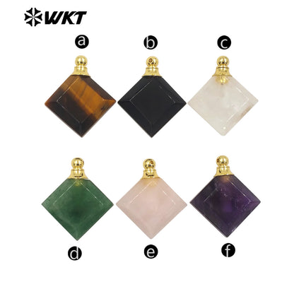 WT-P1980 Newest Fashion Gold Plated Diamond Shape Double Faceted Precious Gemstone Made Perfume Bottle Jewelry Pendants