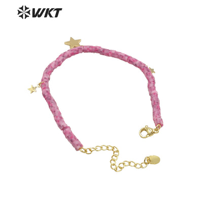 WT-MPB065 WKT New Design Fashion pink Symphony 4mm Beads Star Charm Bracelet Lovely Attractive Handmade Resin Beads Bracelets