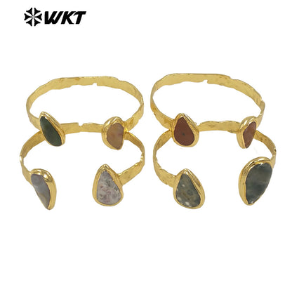 WT-B695 Wholesale Natural Double Ocean Jasper Irregular Stone Design Cuff Bangle for Man or Women Retro Daily Decorative
