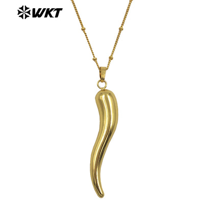 WT-N1480 New Approach Super Hot Long Pepper Horn Necklace With Full Gold Plated Jewelry