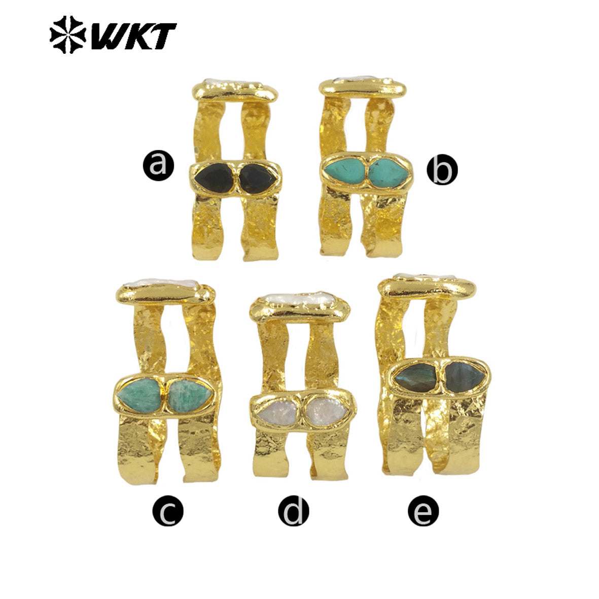 WT-B656 Wholesale Fashion New Gold Plated Resist Tarnishable Multi Stone Setting Freshwater Pearl and Amazonite Bangle